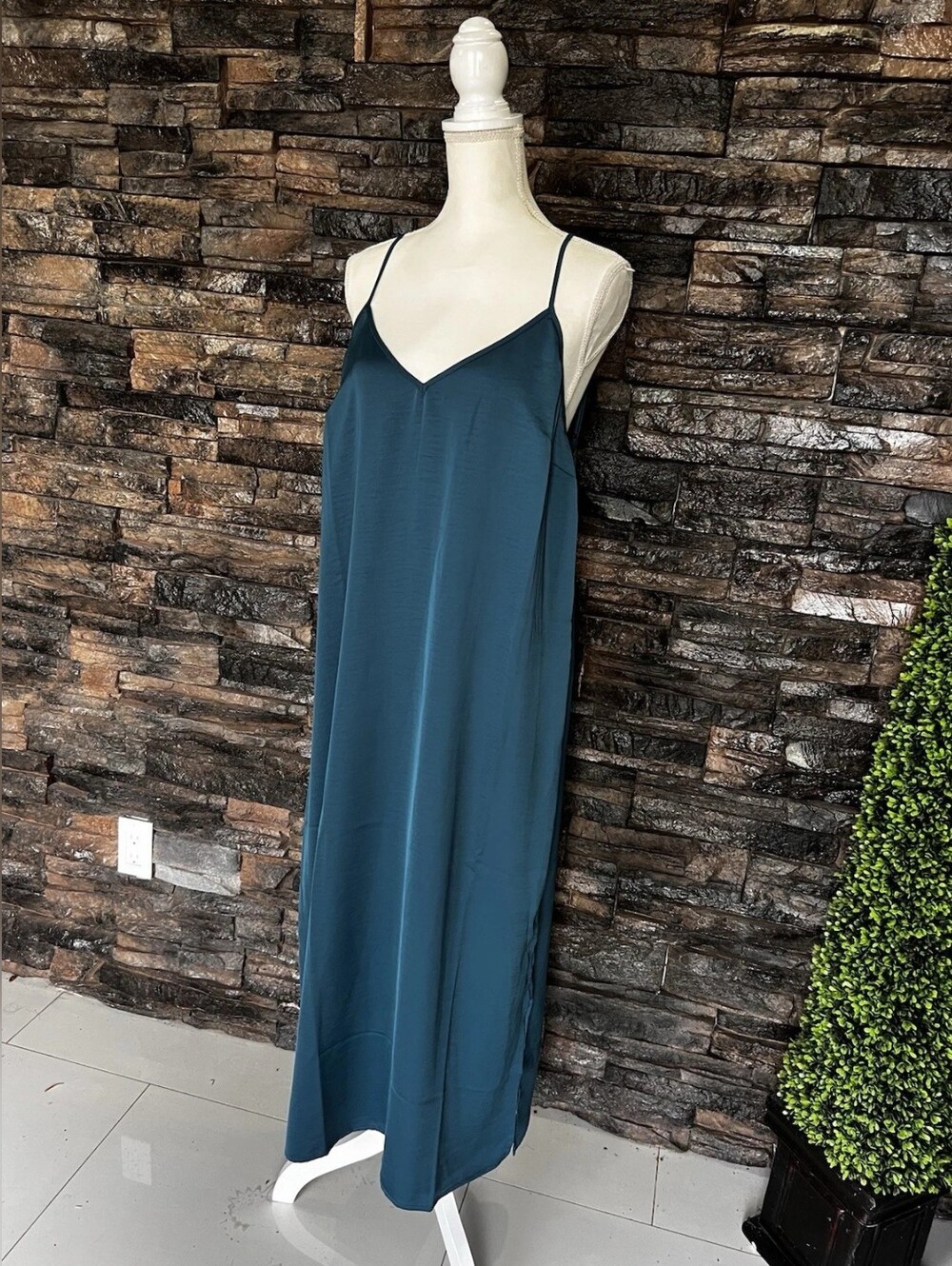 Satin Slip Maxi Dress in Teal Blue